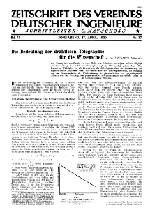 Zeitschrift des Vereines Deutscher Ingenieure R. 73, nr 17 (1929)