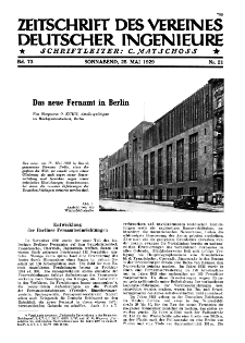 Zeitschrift des Vereines Deutscher Ingenieure R. 73, nr 21 (1929)