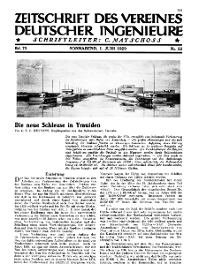 Zeitschrift des Vereines Deutscher Ingenieure R. 73, nr 22 (1929)