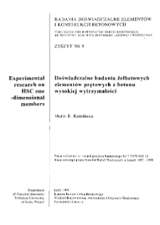 Doświadczalne badania żelbetowych elementów prętowych z betonu wysokiej wytrzymałości z. 8 (1999)