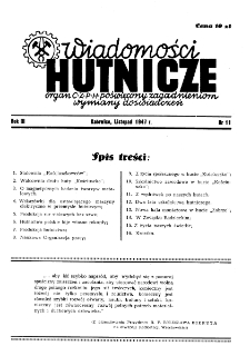 Wiadomości Hutnicze : organ C.Z.P.H. [Centralnego Zarządu Przemysłu Hutniczego] R. III nr 11 [1947]