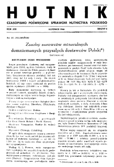 Hutnik : miesięcznik Związku Polskich Hut Żelaznych R. XIII nr 1 (1946)
