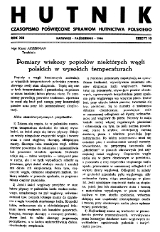 Hutnik : miesięcznik Związku Polskich Hut Żelaznych R. XIII nr 10 (1946)
