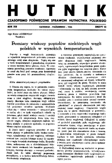 Hutnik : miesięcznik Związku Polskich Hut Żelaznych R. XIII nr 10 (1946)