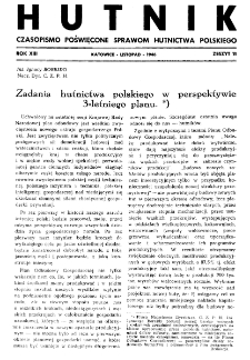 Hutnik : miesięcznik Związku Polskich Hut Żelaznych R. XIII nr 11 (1946)