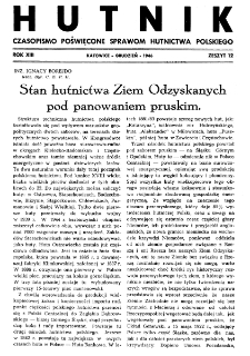 Hutnik : miesięcznik Związku Polskich Hut Żelaznych R. XIII nr 12 (1946)