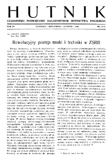 Hutnik : miesięcznik Związku Polskich Hut Żelaznych R. XV nr 10-11 (1948)