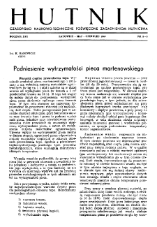 Hutnik : miesięcznik Związku Polskich Hut Żelaznych R. XVI nr 5-6 (1949)