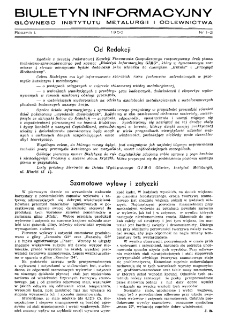 Biuletyn Informacyjny Gł&oacute;wnego Instytutu Metalurgii i Odlewnictwa R. 1 nr 1-2 (1950)