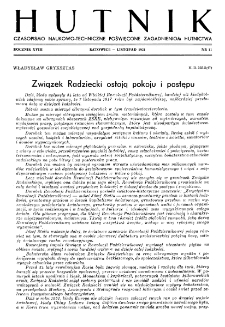 Hutnik : miesięcznik Związku Polskich Hut Żelaznych R. XVIII nr 11 (1951)