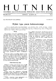 Hutnik : miesięcznik Związku Polskich Hut Żelaznych R. XVIII nr 12 (1951)
