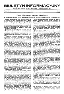 Biuletyn Informacyjny Gł&oacute;wnego Instytutu Metalurgii R. II nr 6 (1951)