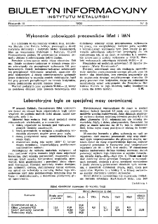 Biuletyn Informacyjny Głównego Instytutu Metalurgii R. III nr 5 (1952)