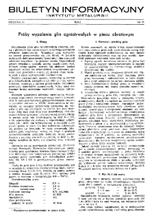 Biuletyn Informacyjny Głównego Instytutu Metalurgii R. III nr 11 (1952)