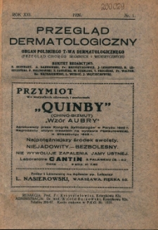 Przegląd Dermatologiczny: organ Polskiego T-wa Dermatologicznego 1926, R. XXI, nr 1