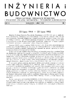 Inżynieria i Budownictwo : organ Związku Polskich Inżynierów Budowlanych R. IX nr. 7 (1952)