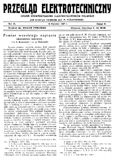 Przegląd Elektrotechniczny : organ Stowarzyszenia Elektrotechników Polskich R. IX z. 8 (1927)