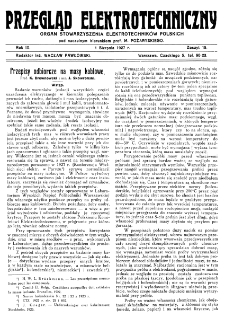 Przegląd Elektrotechniczny : organ Stowarzyszenia Elektrotechników Polskich R. IX z. 15 (1927)