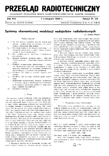 Przegląd Radiotechniczny: ogłaszany staraniem Sekcji Radiotechnicznej Stow. Elektr. Polskich R. XVI z. 21-22 (1938)