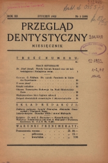 Przegląd Dentystyczny 1932, R. XII, nr 1 (109)