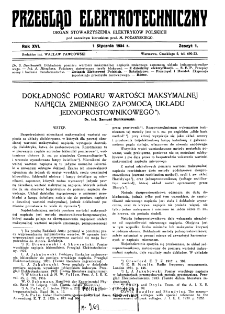 Przegląd Elektrotechniczny : organ Stowarzyszenia Elektrotechników Polskich R. XVI z. 1 (1934)