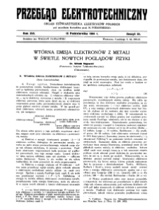 Przegląd Elektrotechniczny : organ Stowarzyszenia Elektrotechników Polskich R. XVI z. 20 (1934)