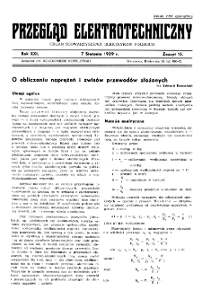 Przegląd Elektrotechniczny : organ Stowarzyszenia Elektrotechników Polskich R. XXI z. 15 (1939)