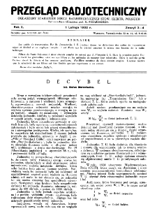 Przegląd Radjotechniczny: ogłaszany staraniem Sekcji Radjotechnicznej Stow. Elektr. Polskich R. X z. 3-4 (1932)