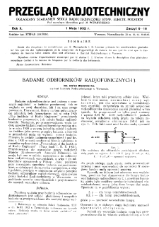 Przegląd Radjotechniczny: ogłaszany staraniem Sekcji Radjotechnicznej Stow. Elektr. Polskich R. X z. 9-10 (1932)
