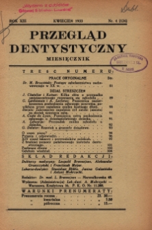 Przegląd Dentystyczny 1933, R. XIII, nr 4 (124)