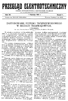 Przegląd Elektrotechniczny : organ Stowarzyszenia Elektrotechników Polskich R. XII z. 1 (1930)