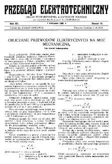 Przegląd Elektrotechniczny : organ Stowarzyszenia Elektrotechników Polskich R. XII z. 15 (1930)