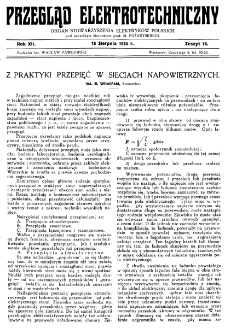 Przegląd Elektrotechniczny : organ Stowarzyszenia Elektrotechników Polskich R. XII z. 16 (1930)