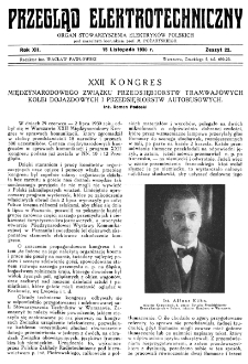 Przegląd Elektrotechniczny : organ Stowarzyszenia Elektrotechników Polskich R. XII z. 22 (1930)