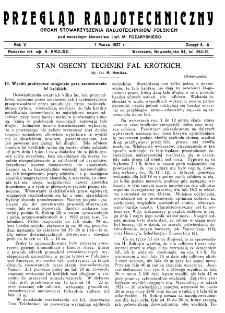 Przegląd Radjotechniczny: ogłaszany staraniem Sekcji Radiotechnicznej Stow. Elektr. Polskich R. V z. 5-6 (1927)