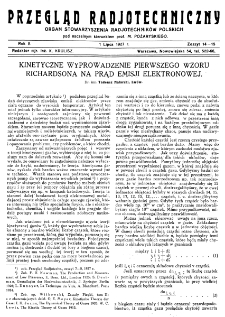Przegląd Radjotechniczny: ogłaszany staraniem Sekcji Radiotechnicznej Stow. Elektr. Polskich R. V z. 14-15 (1927)