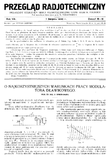 Przegląd Radjotechniczny: ogłaszany staraniem Sekcji Radiotechnicznej Stow. Elektr. Polskich R. VIII z. 15-16 (1930)