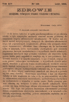 Zdrowie: miesięcznik poświęcony hygienie publicznej i prywatnej 1898, T. XIV, nr 149
