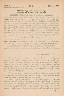 Zdrowie: miesięcznik poświęcony hygienie publicznej i prywatnej 1899, T. XV, nr 7