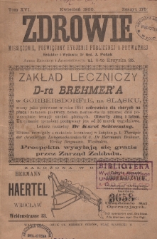 Zdrowie: miesięcznik poświęcony hygienie publicznej i prywatnej 1900, T. XVI, z. 175