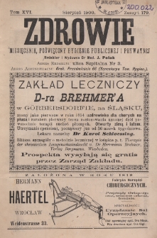 Zdrowie: miesięcznik poświęcony hygienie publicznej i prywatnej 1900, T. XVI, z. 179