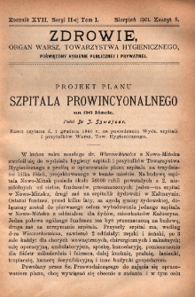 Zdrowie: organ Warsz. Towarzystwa Hygienicznego, poświęcony hygienie publicznej i prywatnej 1901, R. XVII, T. 1, z. 8