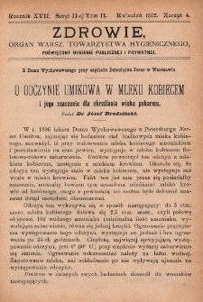 Zdrowie: organ Warsz. Towarzystwa Hygienicznego, poświęcony hygienie publicznej i prywatnej 1902, R. XVII, T. II, z. 4