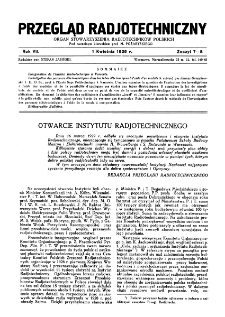 Przegląd Radjotechniczny: ogłaszany staraniem Sekcji Radjotechnicznej Stow. Elektr. Polskich R. XI z. 7-8 (1929)