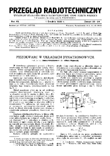 Przegląd Radjotechniczny: ogłaszany staraniem Sekcji Radjotechnicznej Stow. Elektr. Polskich R. XI z. 23-24 (1929)