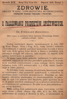 Zdrowie: organ Warsz. Towarzystwa Hygienicznego, poświęcony hygienie publicznej i prywatnej 1903, R. XIX, T. III, z. 1