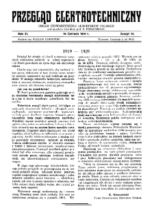 Przegląd Elektrotechniczny : organ Stowarzyszenia Elektrotechników Polskich R. XI z. 12 (1929)
