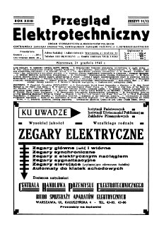 Przegląd Elektrotechniczny : organ Stowarzyszenia Elektrotechników Polskich R. XXIII z. 11/12 (1947)