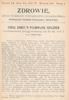Zdrowie: organ Warsz. Towarzystwa Hygienicznego, poświęcony hygienie publicznej i prywatnej 1904, R. XX, T. IV, z. 9