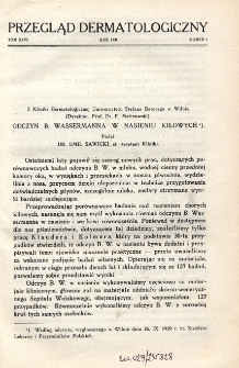 Przegląd Dermatologiczny: organ Polskiego T-wa Dermatologicznego i Polskiego Związku Przeciwwenerycznego 1931 T. XXVI, nr 1